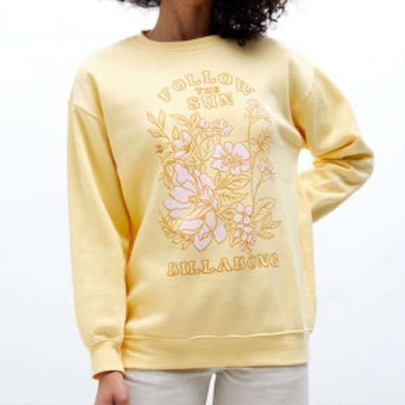 Billabong Tops - Billabong Home Sweet Home Follow the Sun Yellow Floral Crewneck Sweatshirt
